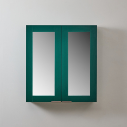 Milano Lurus - Dark Green Modern Mirrored Cabinet - 600mm x 650mm - Aged Bronze Finger Pull Handles