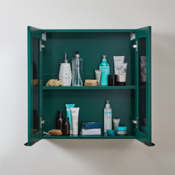 600mm Dark Green Modern Mirrored Cabinet with Aged Bronze Finger Pull Handles Milano Lurus - thumbnail 3