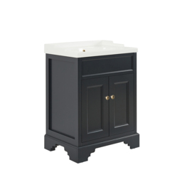 630mm Black Grey Floor Standing Vanity Unit with Gold Round Handle - thumbnail 4
