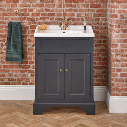 630mm Black Grey Floor Standing Vanity Unit with Gold Round Handle - thumbnail 2