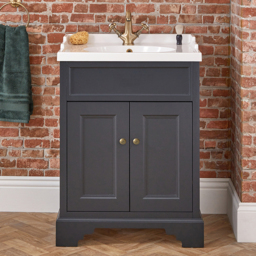 630mm Black Grey Floor Standing Vanity Unit with Gold Round Handle