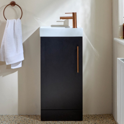 Milano Lurus - Black Grey 400mm Modern Cloakroom Vanity Unit with Basin and Brushed Copper T-Bar Handle