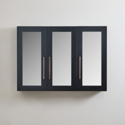 Milano Lurus - Black Grey Modern Mirrored Cabinet - 900mm x 650mm - Aged Bronze T-Bar Handles
