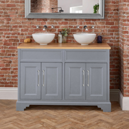 Milano Thornton - Light Grey 1210mm Traditional Vanity Unit with Round Countertop Basins and Classic T-Bar Chrome Handles