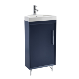 450mm Navy Modern Free Standing Corner Vanity Unit with Chrome Bar Handle - thumbnail 3