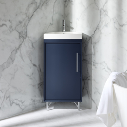 450mm Navy Modern Free Standing Corner Vanity Unit with Chrome Bar Handle