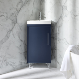 450mm Navy Modern Free Standing Corner Vanity Unit with Chrome Bar Handle - thumbnail 2