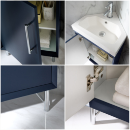 450mm Navy Modern Free Standing Corner Vanity Unit with Chrome Bar Handle - thumbnail 5