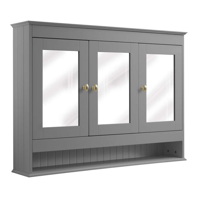 Milano Thornton - Light Grey Traditional Mirrored Cabinet - 1050mm x 750mm - Brushed Brass Classic Round Handles