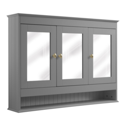 Milano Thornton - Light Grey Traditional Mirrored Cabinet - 1050mm x 750mm - Brushed Brass Classic Round Handles