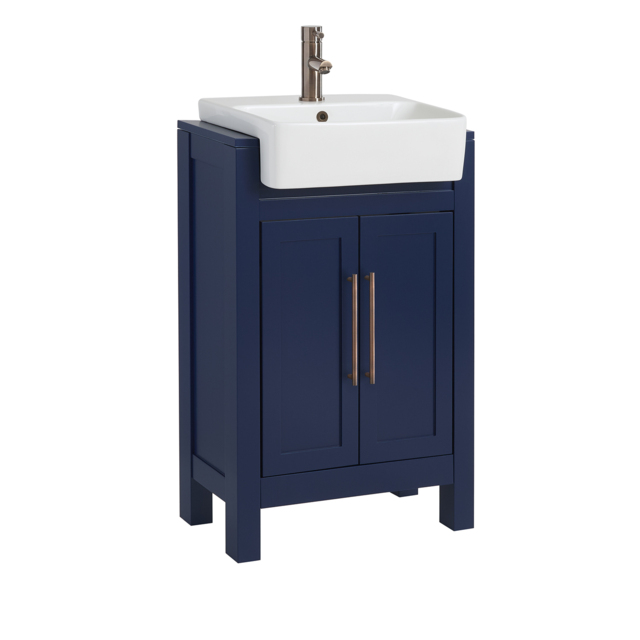Milano Aston - Navy 550mm Traditional Vanity Unit with Basin and Aged Bronze Modern T-Bar Handles