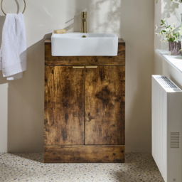 Milano Lurus - Dark Oak 550mm Modern Vanity Unit with Basin and Brushed Brass Finger Pull Handles