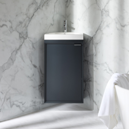 Milano Edge - Anthracite 450mm Wall Hung Modern Cloakroom Corner Vanity Unit with Basin and Chrome Finger Pull Handle