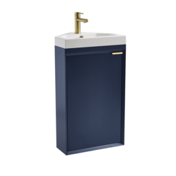Navy Blue 450mm Wall Hung Modern Cloakroom Corner Basin Vanity Unit and Brushed Brass Finger Pull Handle Milano Edge - thumbnail 4