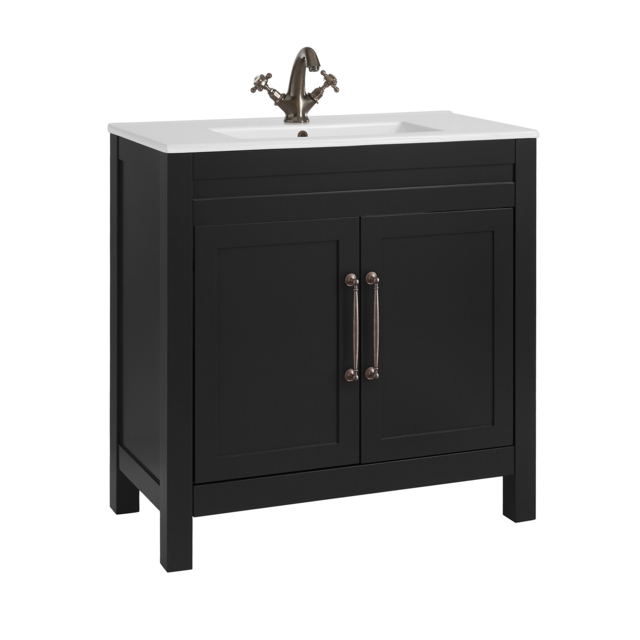 Milano Aston - Black Grey 800mm Traditional Vanity Unit with Basin and Aged Bronze Classic T-Bar Handles