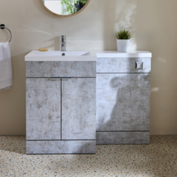 Milano Lurus - Concrete Grey 1105mm Modern Left-Hand Vanity and WC Combination Unit (Excluding Pan) - Chrome Finger Pull Handles