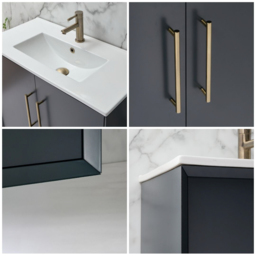 800mm Wall Hung Vanity Unit with Inset Basin, Anthracite with Gold Bar Handle - thumbnail 5