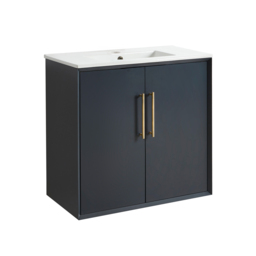 800mm Wall Hung Vanity Unit with Inset Basin, Anthracite with Gold Bar Handle - thumbnail 4