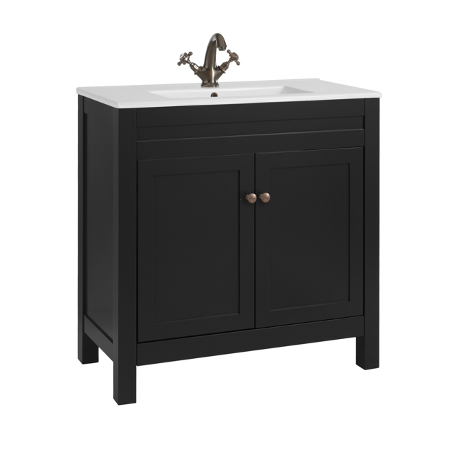 Milano Aston - Black Grey 800mm Traditional Vanity Unit with Basin and Aged Bronze Classic Round Handles