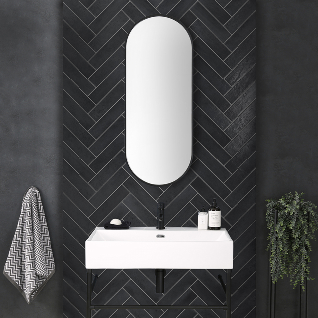 Milano Gianna - Black Oval Wall Hung Mirror - 1000mm x 400mm