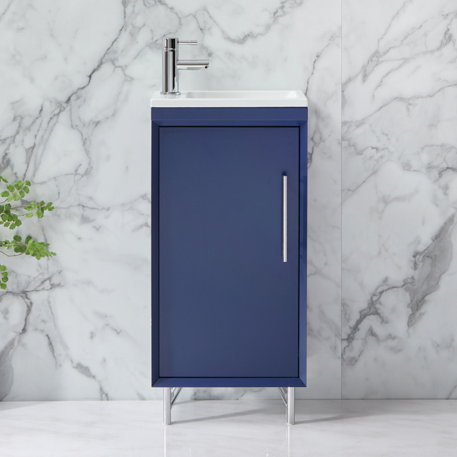 Milano Edge - Navy Blue 400mm Modern Cloakroom Vanity Unit with Basin and Chrome T-Bar Handle