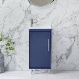 400mm Navy Modern Free Standing Cloakroom Vanity Unit with Basin - Chrome T-Bar Handle - thumbnail 2
