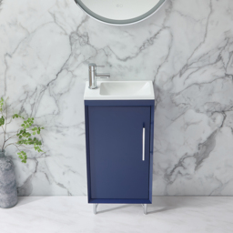 400mm Navy Modern Free Standing Cloakroom Vanity Unit with Basin - Chrome T-Bar Handle - thumbnail 4