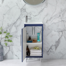400mm Navy Modern Free Standing Cloakroom Vanity Unit with Basin - Chrome T-Bar Handle - thumbnail 3