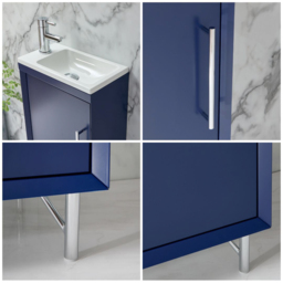 400mm Navy Modern Free Standing Cloakroom Vanity Unit with Basin - Chrome T-Bar Handle - thumbnail 6