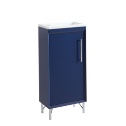 400mm Navy Modern Free Standing Cloakroom Vanity Unit with Basin - Chrome T-Bar Handle - thumbnail 5