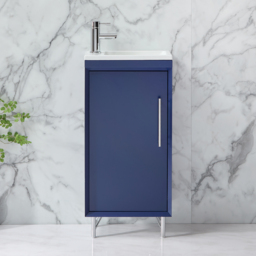 400mm Navy Modern Free Standing Cloakroom Vanity Unit with Basin - Chrome T-Bar Handle