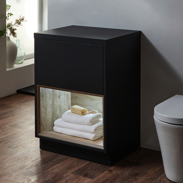 Milano Bexley - Black Grey 600mm Open Shelf Vanity Unit with LED Light