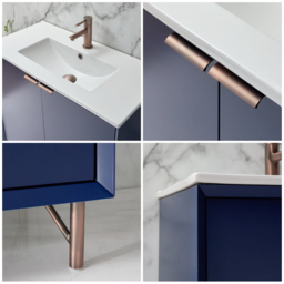 800mm Navy Stylish Floor Standing Vanity Unit with Basin Copper Finger Pull Handle Milano Edge - thumbnail 5