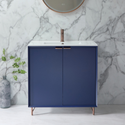 800mm Navy Stylish Floor Standing Vanity Unit with Basin Copper Finger Pull Handle Milano Edge - thumbnail 2