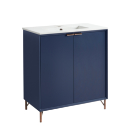 800mm Navy Stylish Floor Standing Vanity Unit with Basin Copper Finger Pull Handle Milano Edge - thumbnail 4