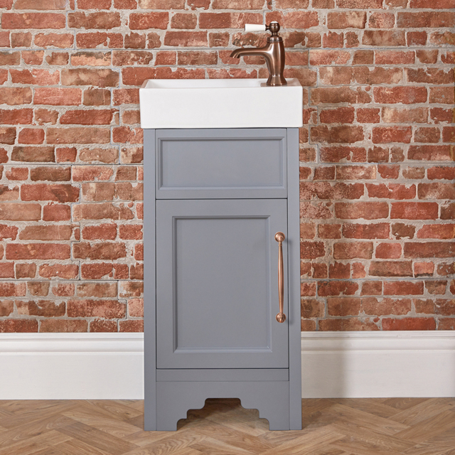 Milano Thornton - Light Grey 400mm Traditional Cloakroom Vanity Unit with Basin and Classic T-Bar Aged Bronze Handle