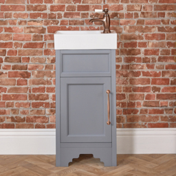 Milano Thornton - Light Grey 400mm Traditional Cloakroom Vanity Unit with Basin and Classic T-Bar Aged Bronze Handle