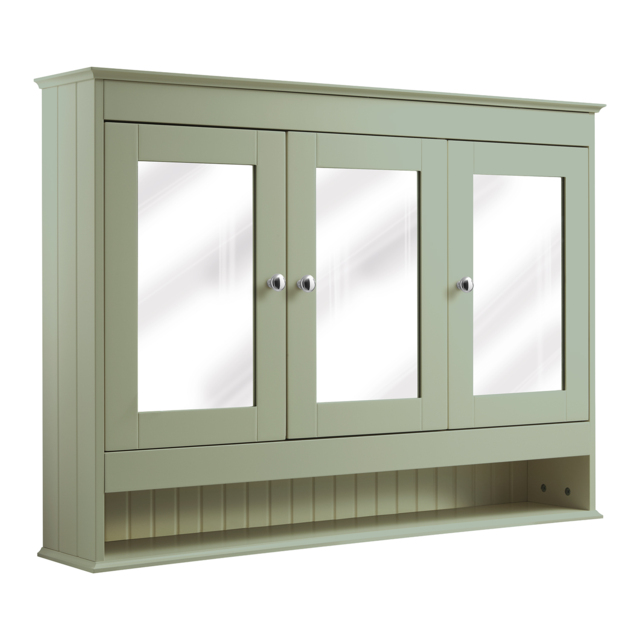 Milano Thornton - Pastel Green Traditional Mirrored Cabinet - 1050mm x 750mm - Chrome Classic Round Handles