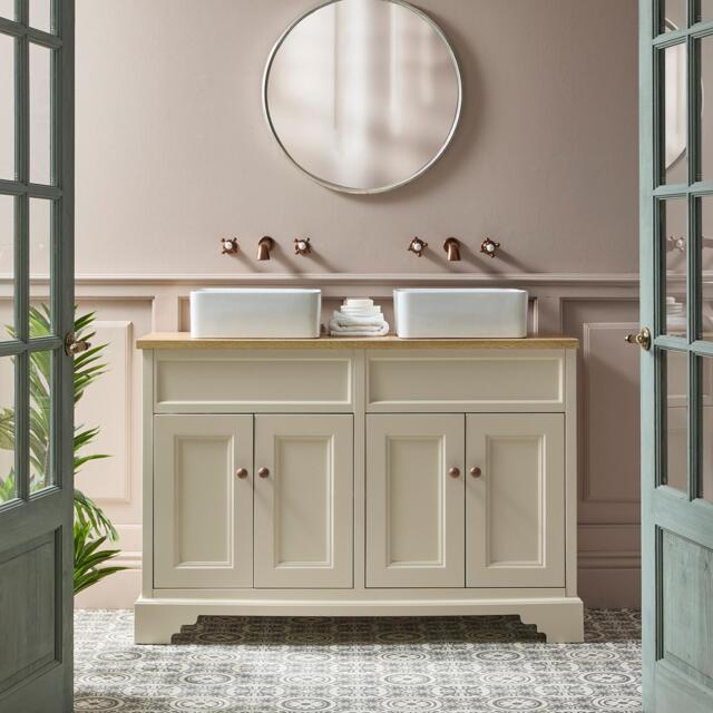 1200mm White Traditional Vanity Unit with Square Basins & Bronze Handles - image 1