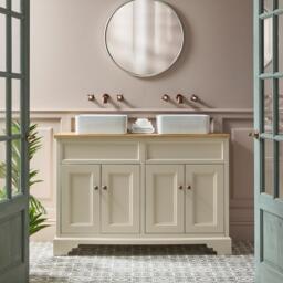 1200mm White Traditional Vanity Unit with Square Basins & Bronze Handles - thumbnail 1