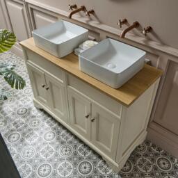 1200mm White Traditional Vanity Unit with Square Basins & Bronze Handles - thumbnail 4