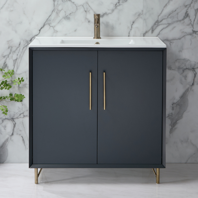 Milano Edge - Anthracite 810mm Modern Vanity Unit with Basin and Aged Gold T-Bar Handles