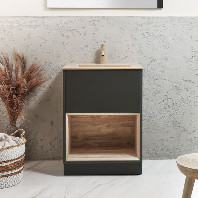 Milano Bexley - 612mm Black Grey Open Shelf Vanity Unit with Sand Basin