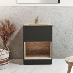 Milano Bexley - 612mm Black Grey Open Shelf Vanity Unit with Sand Basin