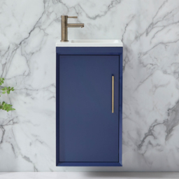 400mm Wall Hung Navy Vanity Unit with Inset Basin & Gold Bar Handle