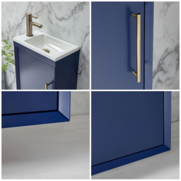 400mm Wall Hung Navy Vanity Unit with Inset Basin & Gold Bar Handle - thumbnail 6