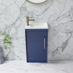 400mm Wall Hung Navy Vanity Unit with Inset Basin & Gold Bar Handle - thumbnail 4