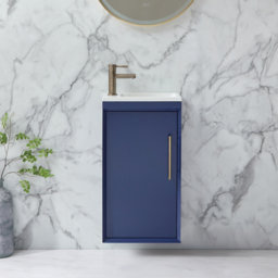 400mm Wall Hung Navy Vanity Unit with Inset Basin & Gold Bar Handle - thumbnail 2