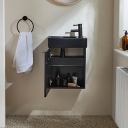 Milano Lurus - Black Grey 400mm Wall Hung Modern Cloakroom Vanity Unit with Black Basin and Black Finger Pull Handle - thumbnail 3