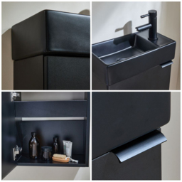 Milano Lurus - Black Grey 400mm Wall Hung Modern Cloakroom Vanity Unit with Black Basin and Black Finger Pull Handle - thumbnail 5
